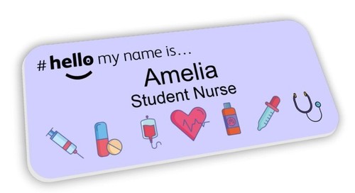 Hello name badge - badge, purple